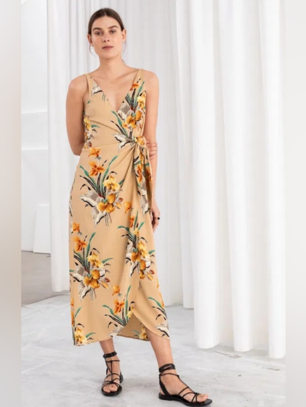 & Other Stories Tropical Print Sleeveless Midi Wrap Dress Size 10